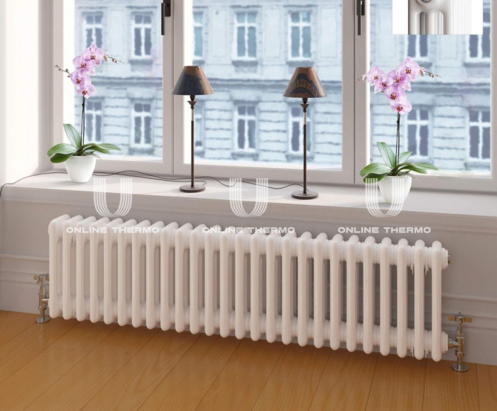 Стальной трубчатый радиатор Zehnder Charleston Completto 3030/08 V001 RAL 9016 1/2", нижний, белый, без крепления 