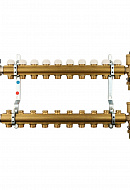 Распределительный коллектор (группа) для отопления Tiemme 3870036 ВР-НР 1", на 10 контуров НР 3/4" ЕК, латунь, с концевыми группами, с шаровыми кранами 