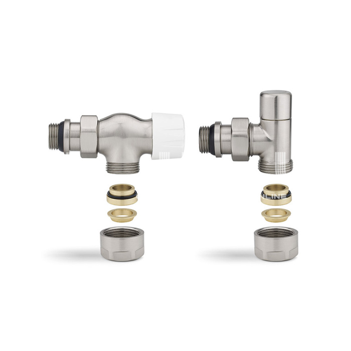 Комплект термостатический с запорным клапаном Varmega №3 VMDV12-510415, 1/2" x 3/4"EK ВР-НР, осевой, матовый никель 