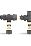 Комплект термостатический с запорным клапаном Varmega №3 VMDV12-210415, 1/2" x 3/4"EK ВР-НР, осевой, черный 