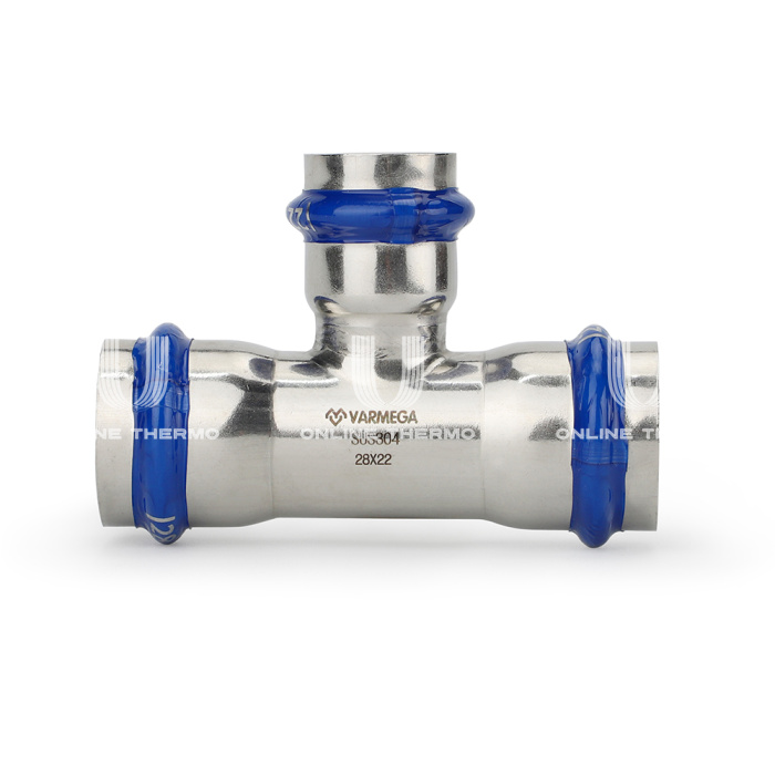 Тройник раструбный Varmega Inox Press переходной VM719281828, 28×18×28 мм 