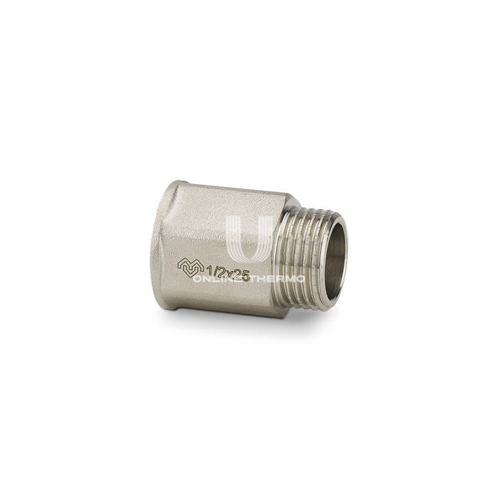 Удлинитель с внутренней и наружной резьбой Varmega ВР-НР 1/2"x20 мм, VMTF40-N040020, никелированный, шестигранный 