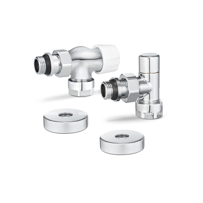Комплект термостатический с запорным клапаном Varmega №3 VMDV12-410415, 1/2" x 3/4"EK ВР-НР, осевой, хром 