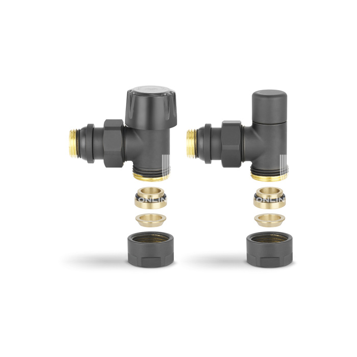 Комплект термостатический с запорным клапаном Varmega №1 VMDV10-210415, 1/2" x 3/4"EK ВР-НР, угловой, черный 