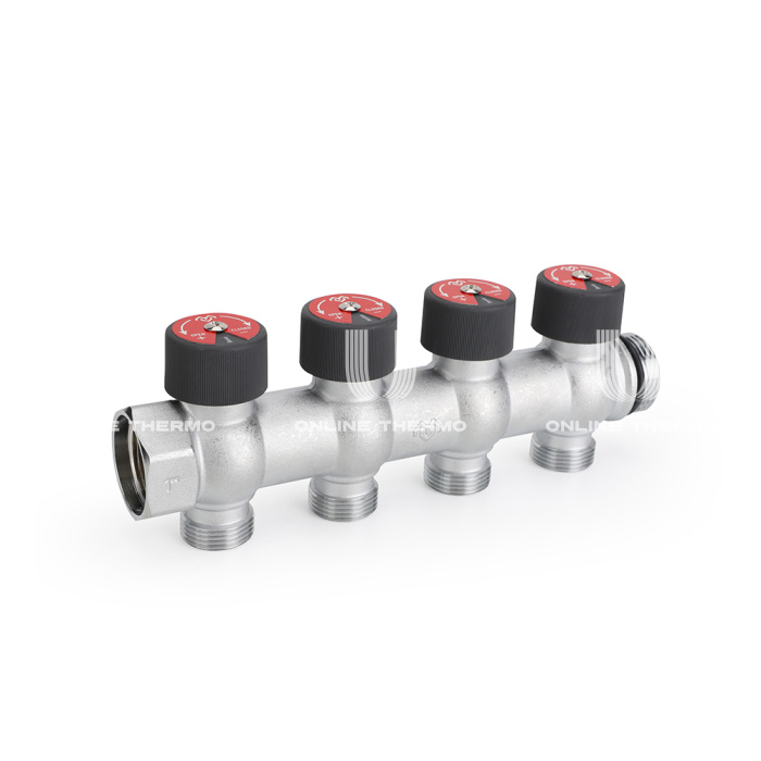Коллектор с регулировочными клапанами Varmega VMMM03-C06154 1", на 4 выхода 3/4"ЕК, хромированный 
