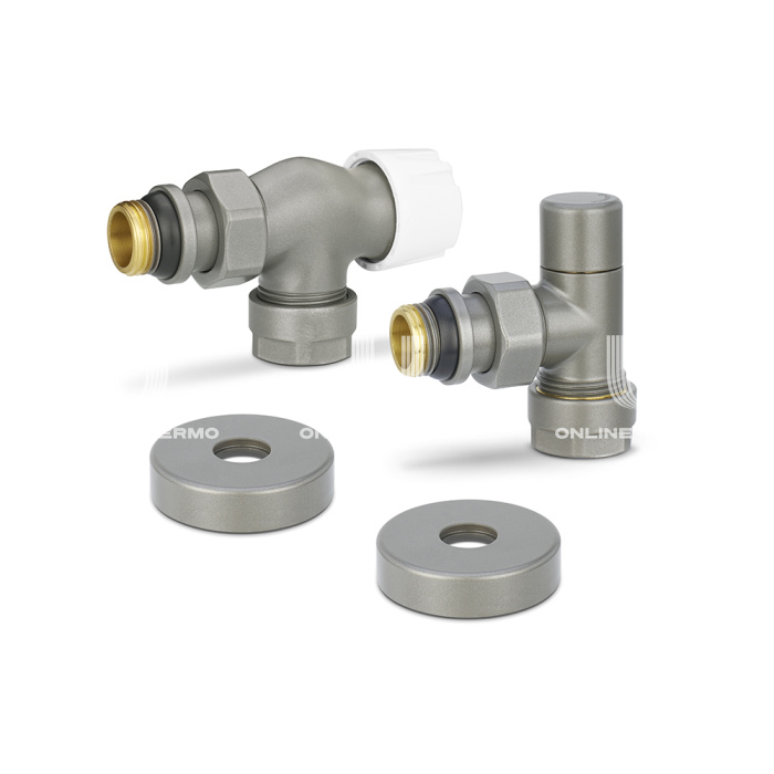 Комплект термостатический с запорным клапаном Varmega №3 VMDV12-310415, 1/2" x 3/4"EK ВР-НР, осевой, серый 
