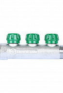 Регулирующий проходной коллектор Stout SMB-6850-013403, ВР-НР 1", на 3 контура 3/4" EK, модульный, евроконус, хромированный 