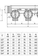 Регулирующий проходной коллектор Uni-fitt 410N4330, 3/4" ВР-НР, на 3 контура под 90° 1" НР, модульный, никелированный 