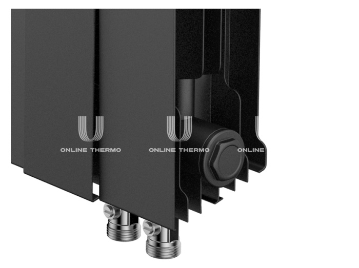 Биметаллический дизайн радиатор Royal Thermo PianoForte 500 Noir Sable (черный) VDR80 - 12 секций, нижнее правое подключение, 80 мм 