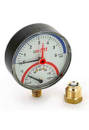 Термоманометр радиальный Uni-fitt 311P2442, диаметр 80 мм, 6 бар, 1/2", 120°С, с запорным клапаном 