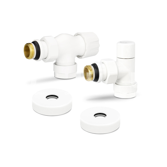 Комплект термостатический с запорным клапаном Varmega №3 VMDV12-110415, 1/2" x 3/4"EK ВР-НР, осевой, белый 