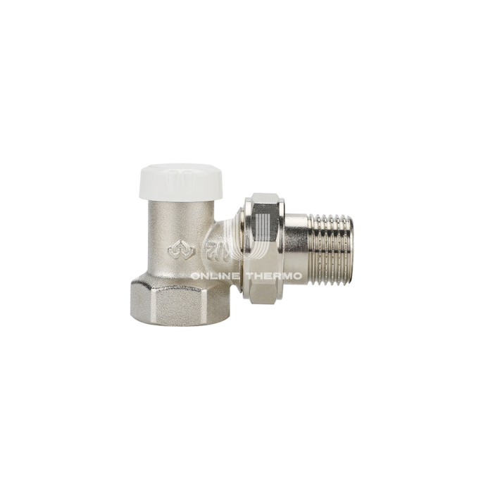 Запорный радиаторный клапан (вентиль) ручной регулировки Varmega VM10201, 1/2" ВР-НР, угловой 
