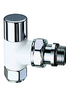 Запорный радиаторный клапан ручной FAR FL 0137 12P, 1/2" НР-НГ, угловой, с антипротечкой, белый и хром 