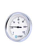 Термометр биметаллический с погружной гильзой Stout SIM-0003-805015, диаметр 80 мм, 120°С, штуцер 50 мм 