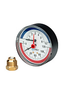 Термоманометр аксиальный Stout SIM-0005-800615, диаметр 80 мм, 6 бар, 1/2", 120°С, с запорным клапаном 