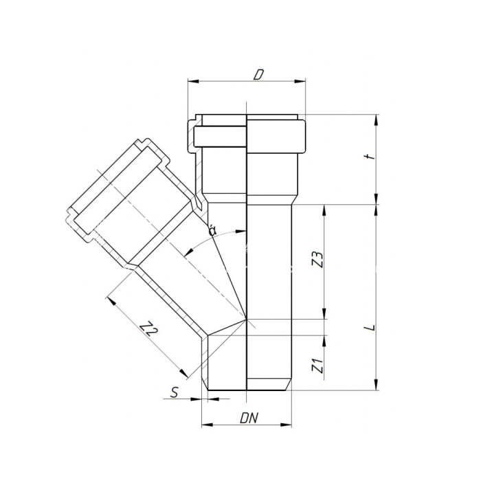 Тройник 45º PP-MD (полипропилен минерализированный) Ostendorf Skolan Safe SKEA 335200 D110х110 мм 