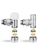 Комплект термостатический с запорным клапаном Varmega №1 VMDV10-410415, 1/2" x 3/4"EK ВР-НР, угловой, хром 