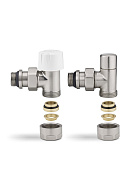 Комплект термостатический с запорным клапаном Varmega №1 VMDV10-510415, 1/2" x 3/4"EK ВР-НР, угловой, матовый никель 