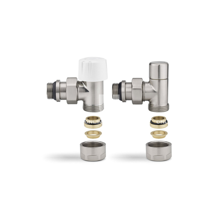 Комплект термостатический с запорным клапаном Varmega №1 VMDV10-510415, 1/2" x 3/4"EK ВР-НР, угловой, матовый никель 
