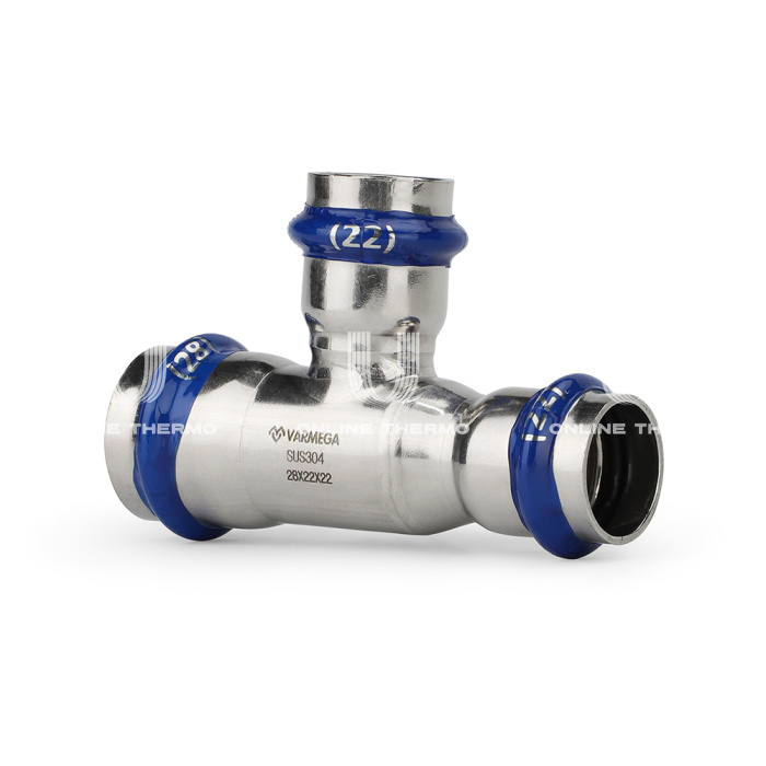 Тройник раструбный Varmega Inox Press переходной VM719282222, 28×22×22 мм 