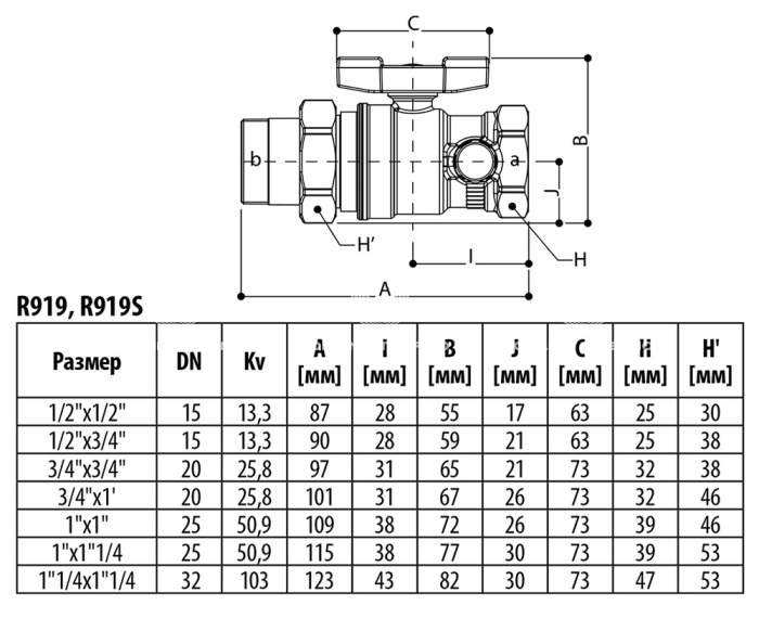 Кран шаровый с разъемным соединением Giacomini R919X009 1 1/4" ВР-НР, полнопроходной, ручка-бабочка 