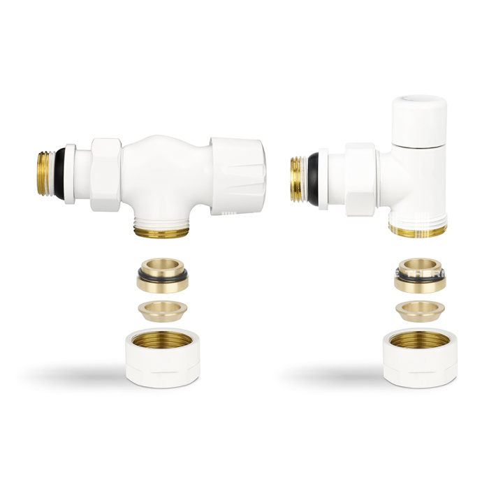 Комплект термостатический с запорным клапаном Varmega №3 VMDV12-110415, 1/2" x 3/4"EK ВР-НР, осевой, белый 