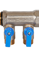 Коллектор Stout с шаровыми кранами SMB 6211 3/4", 2 отвода 1/2" (синие ручки) 