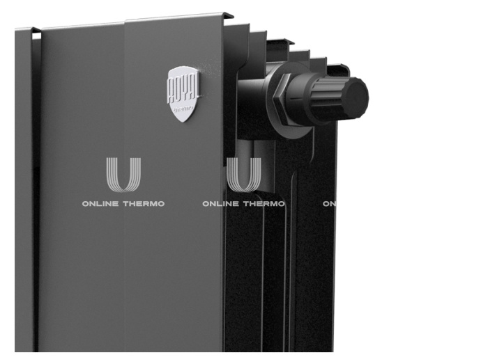 Биметаллический дизайн радиатор Royal Thermo PianoForte 500 Noir Sable (черный) VDR80 - 8 секций, нижнее правое подключение, 80 мм 
