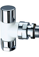 Запорный радиаторный клапан ручной FAR FL 0129 12P, 1/2" М24х19 НР-НГ, угловой, с резьбозажимным фитингом, белый и хром 