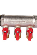 Коллектор Stout с шаровыми кранами SMB 6210 1", 3 отвода 1/2" (красные ручки) 