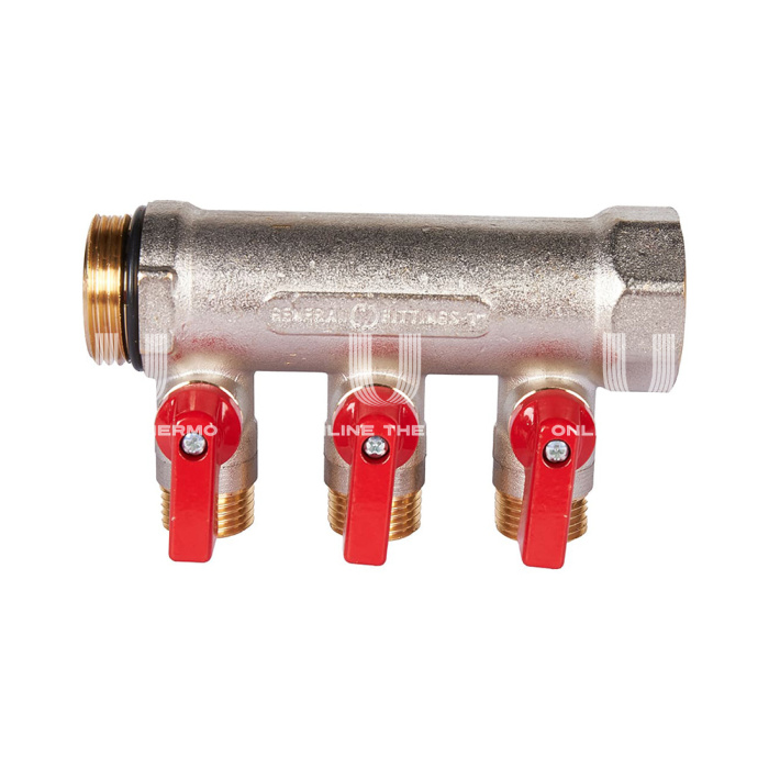 Коллектор Stout с шаровыми кранами SMB 6210 1", 3 отвода 1/2" (красные ручки) 