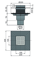 Сливной трап Alcaplast APV2324, 105×105/50/75 мм, прямой сток, решетка и фланец нержавеющая сталь, комбинированный гидрозатвор, двухровневый воротник 