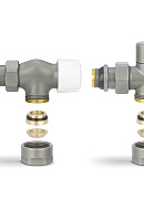 Комплект термостатический с запорным клапаном Varmega №3 VMDV12-310415, 1/2" x 3/4"EK ВР-НР, осевой, серый 