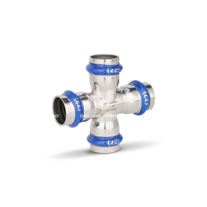Крестовина раструбная Varmega Inox Press VM724002222, 22×22×22×22 мм 
