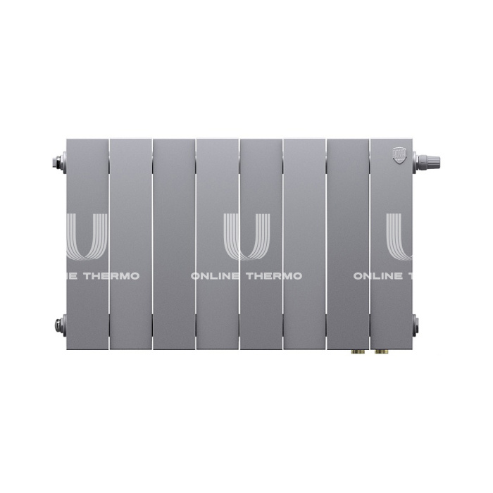 Биметаллический дизайн радиатор Royal Thermo PianoForte VD 300 Silver Satin (серый) VDR80 - 10 секций, нижнее правое подключение, 80мм 