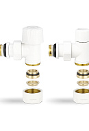Комплект термостатический с запорным клапаном Varmega №1 VMDV10-110415, 1/2" x 3/4"EK ВР-НР, угловой, белый 