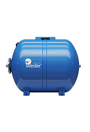 Гидроаккумулятор (расширительный бак) для водоснабжения Wester WAO100P, 100 л, cиний, горизонтальный, напольный, нержавеющий фланец 