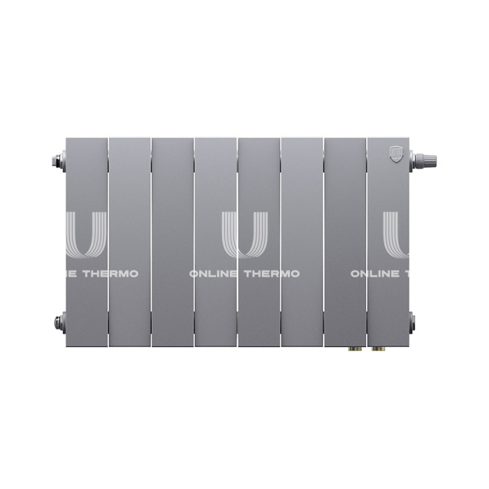 Биметаллический дизайн радиатор Royal Thermo PianoForte VD 300 Silver Satin (серый) VDR80 - 8 секций, нижнее правое подключение, 80мм 