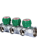Регулирующий проходной коллектор Stout SMB-6850-013403, ВР-НР 1", на 3 контура 3/4" EK, модульный, евроконус, хромированный 